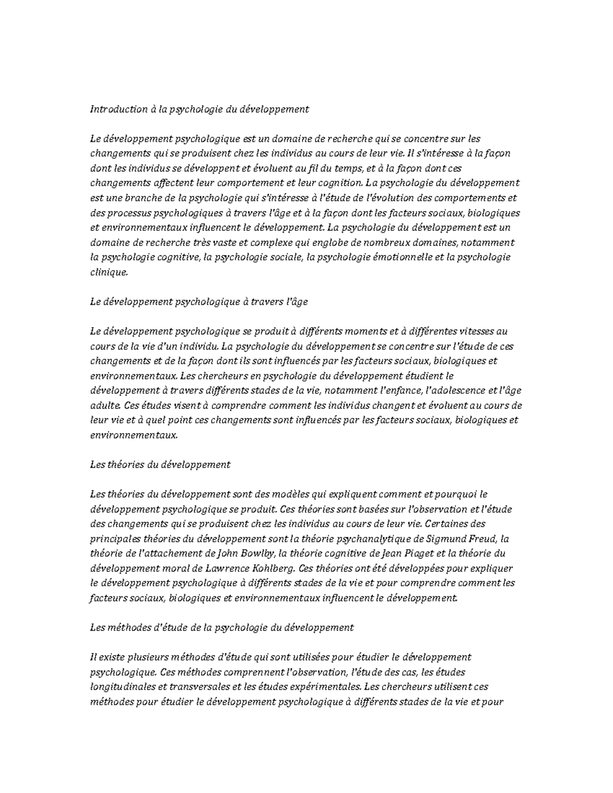 Developmental Psychology Study Notes - Introduction à la psychologie du ...
