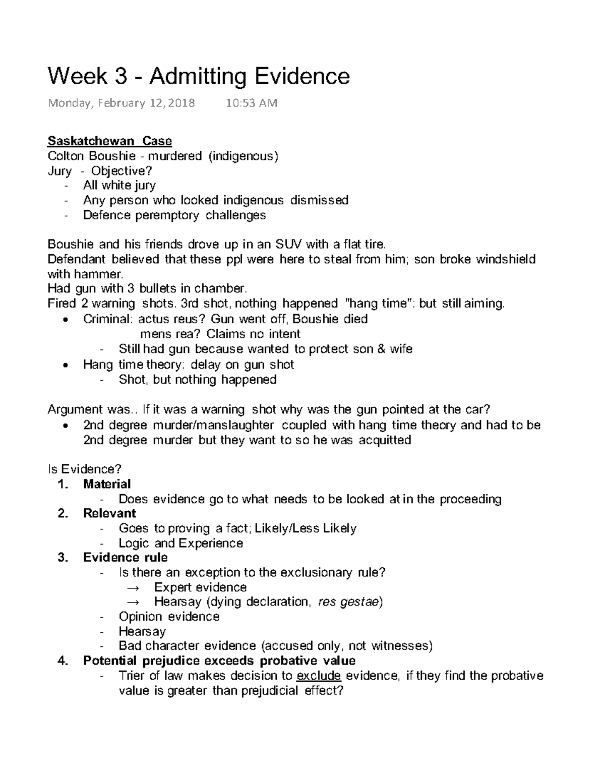 Week 3 - Admitting Evidence - Week 3 - Admitting Evidence Monday ...