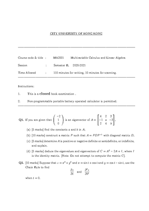 Chapter 1 - Basic About Eigenvalue And Eigenvector - MA2001 Eigenvalues And Eigenvectors 1 - Studocu