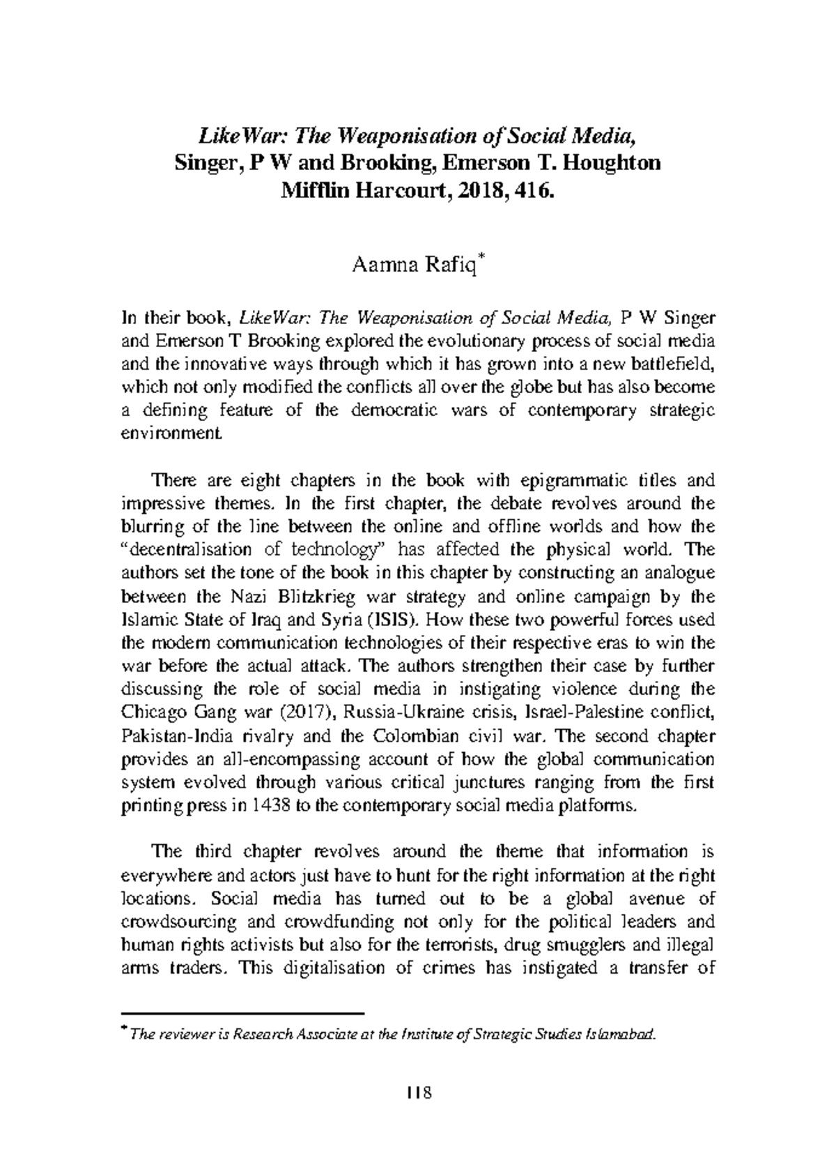 5-BR Amna Rafiq No-3 2019 - 118 LikeWar: The Weaponisation of Social ...