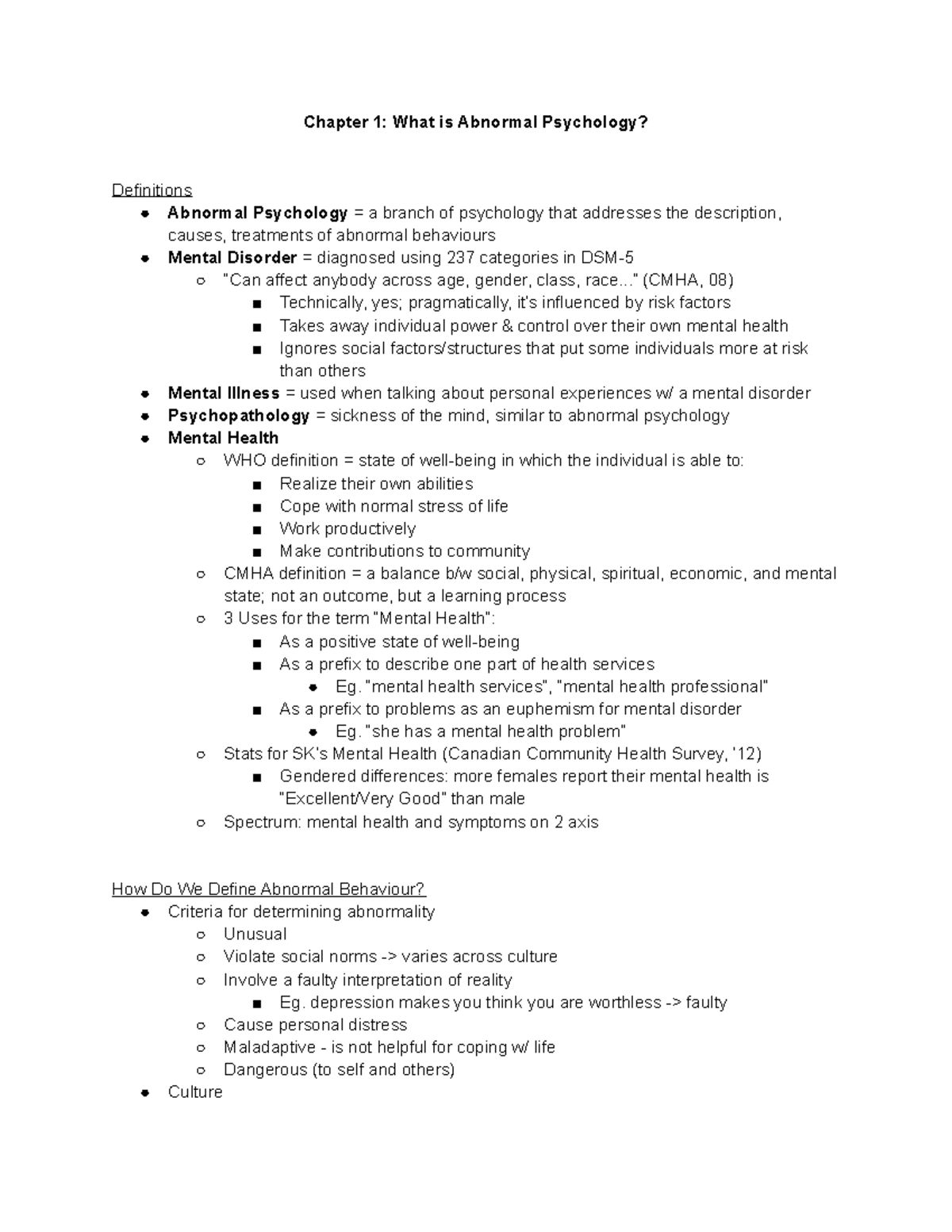 Chp 1 What is Abnormal Psychology - Chapter 1: What is Abnormal ...