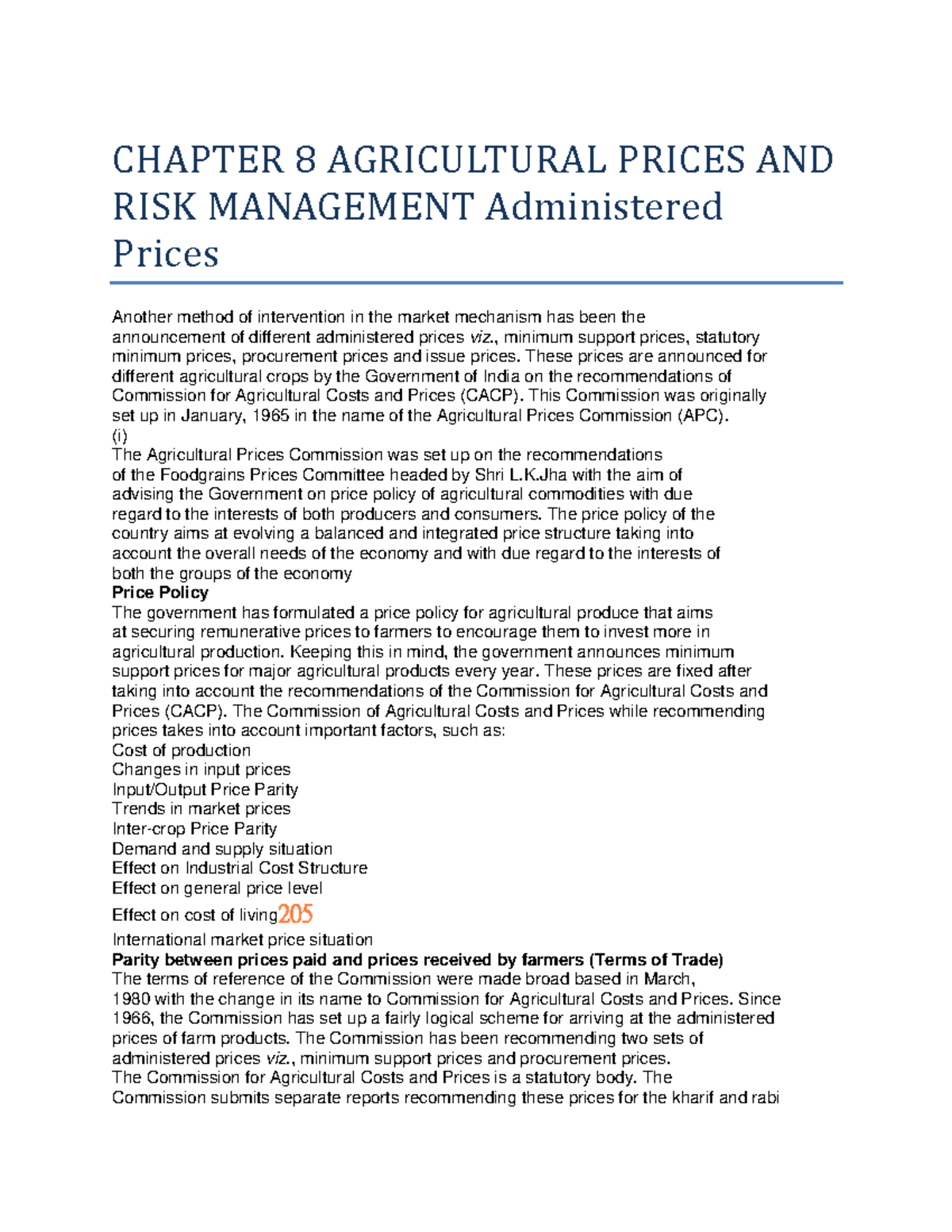 Chapter 8 Agricultural Prices AND RISK Management Administered Prices
