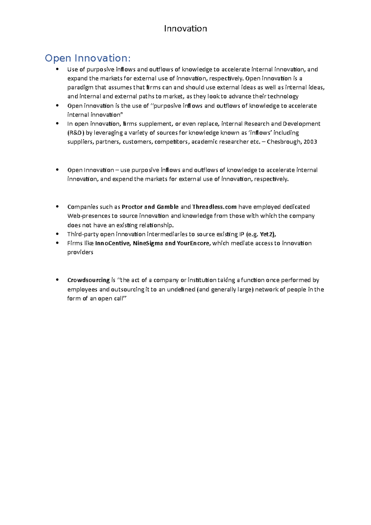 InnoCentive /Open Innovation - Notes - Innovation Open Innovation: Use ...