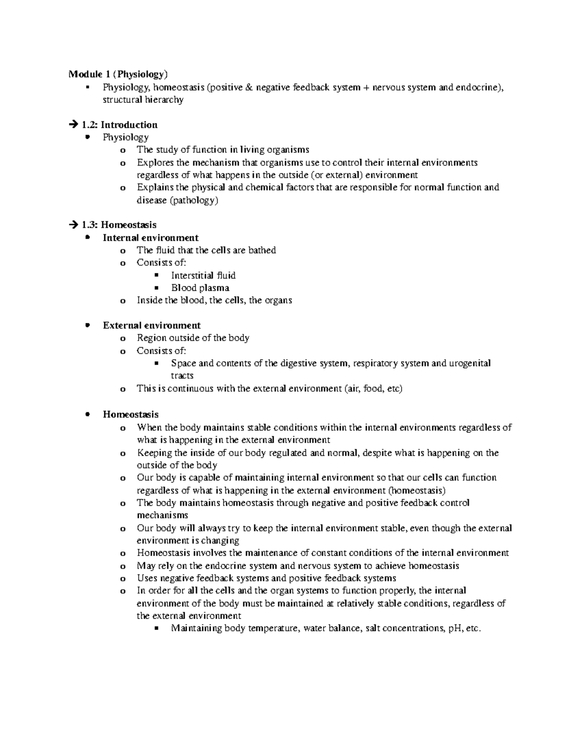 Module 1 (Physiology); Physiology : UOFT - Module 1 (Physiology ...