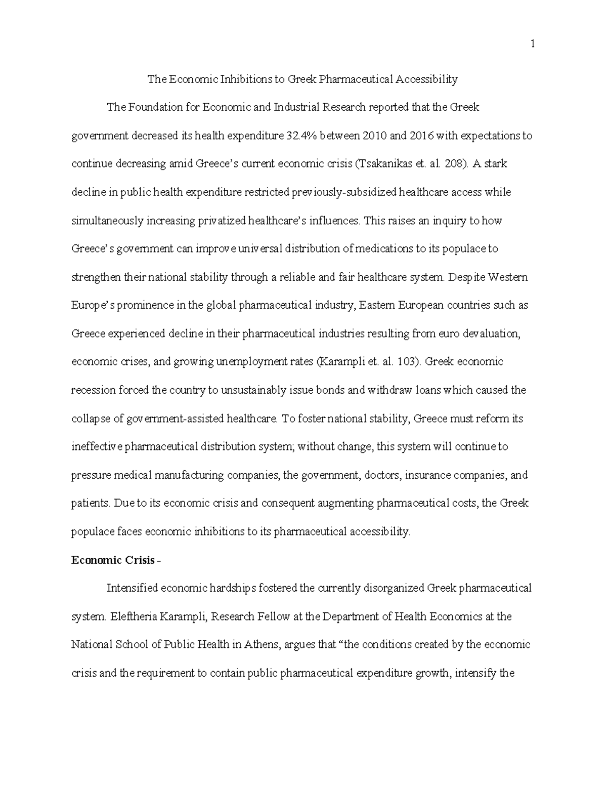 IRR Economic lens The Economic Inhibitions to Greek Pharmaceutical