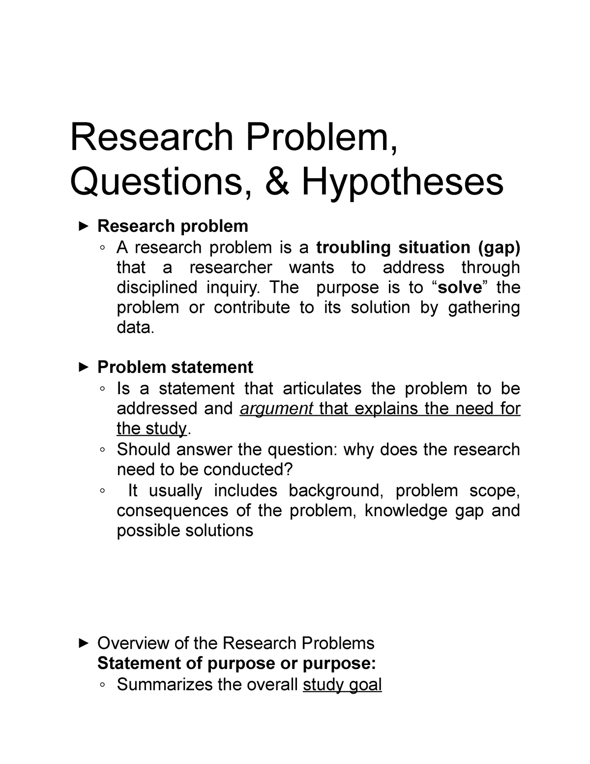 problem statement hypothesis and research question