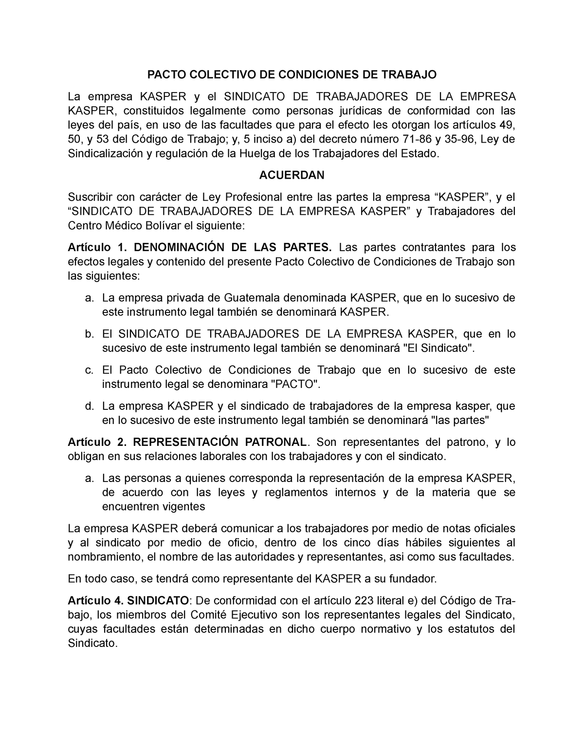 Pacto Colectivo DE Condiciones DE Trabajo - PACTO COLECTIVO DE ...