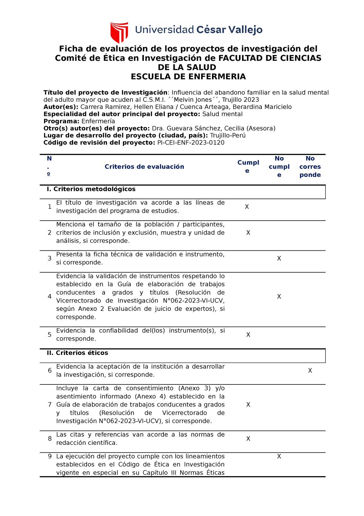 0120 Ficha De Revisión Carrera - Cuenca - Ficha De Evaluación De Los ...