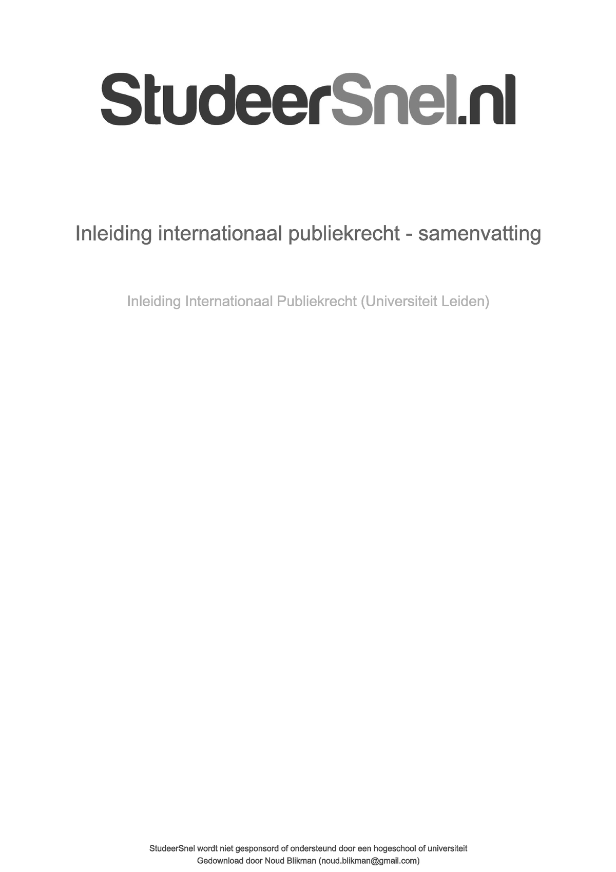 Int Pub Recht - Samenvatting - Inleiding Internationaal Publiekrecht ...