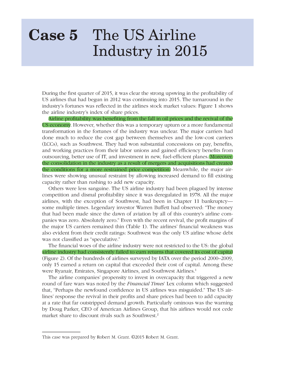 Case 5 The US Airline Industry in 2015 - The turnaround in the industry ...