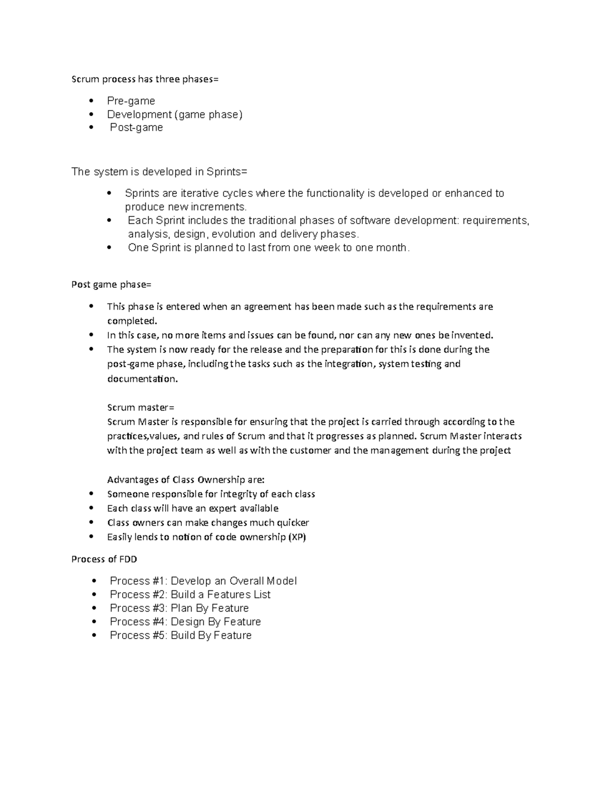 Quiz2cse327 - Notes - Scrum Process Has Three Phases= Pre-game 