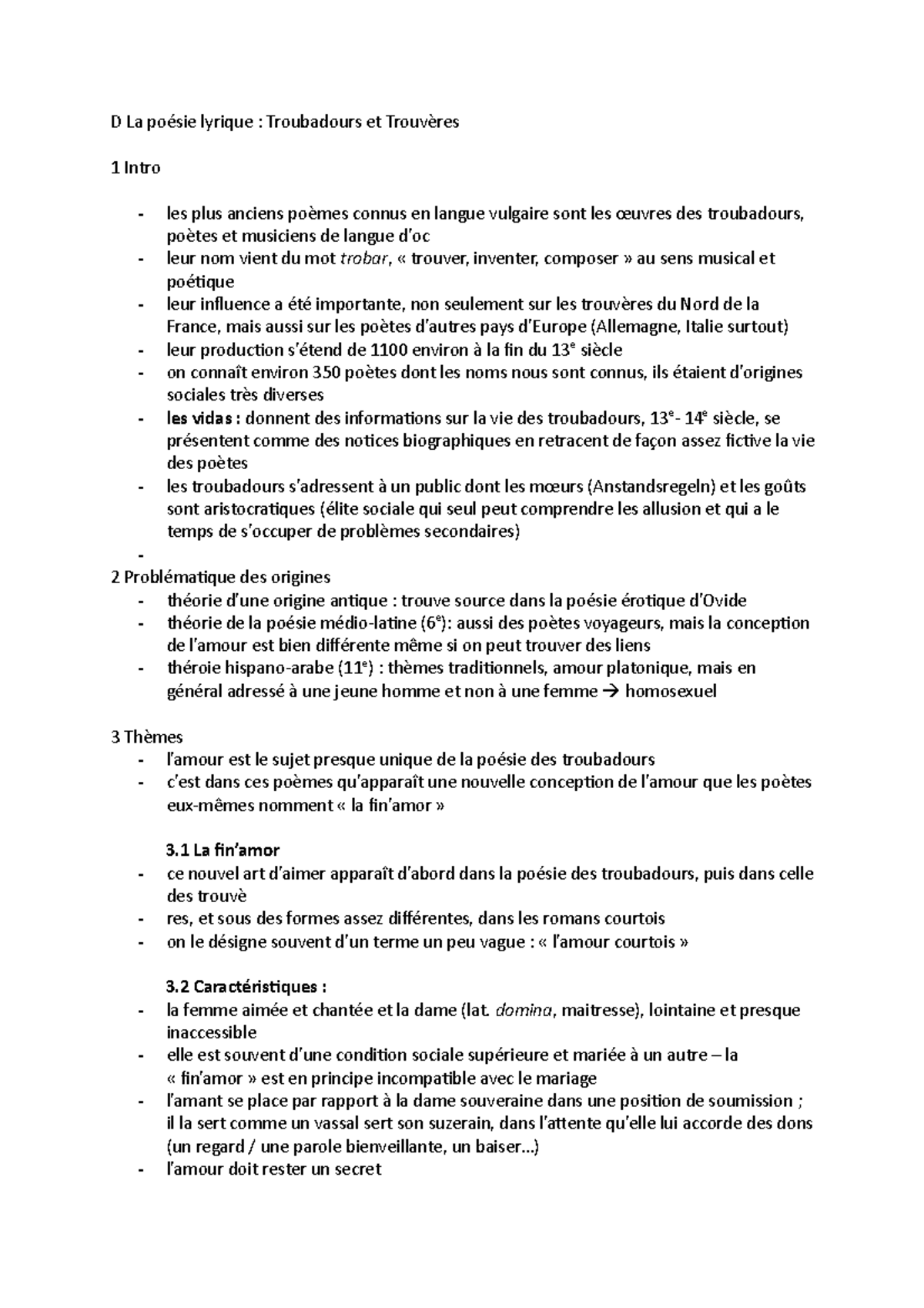 3 La Poesie Lyrique Vorlesungsnotizen 3 D La Poesie Lyrique Troubadours Et Trouveres 1 Intro Studocu
