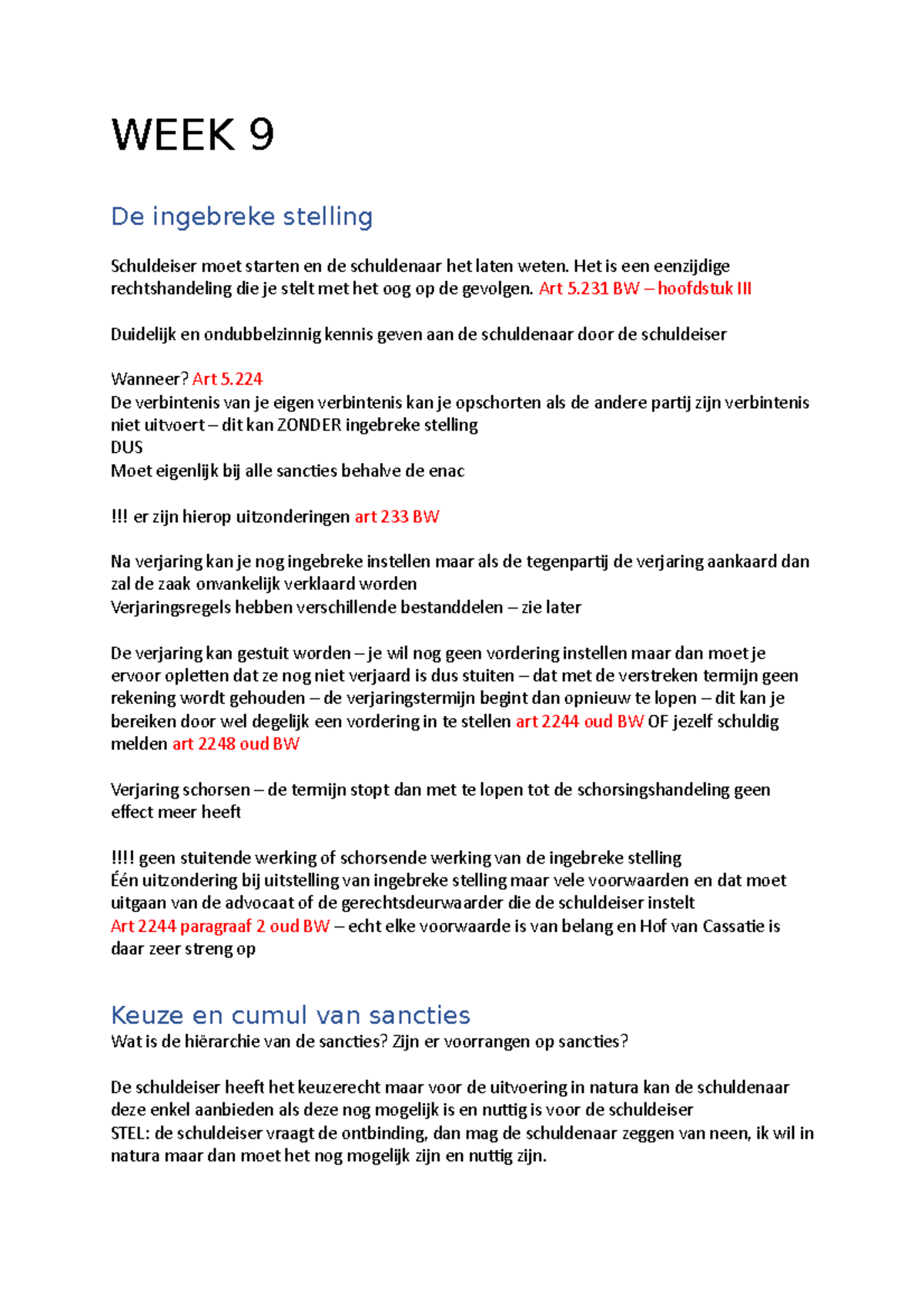 WEEK 9 - Over De Ingebrekestelling En De Verschillende Soorten Sancties ...