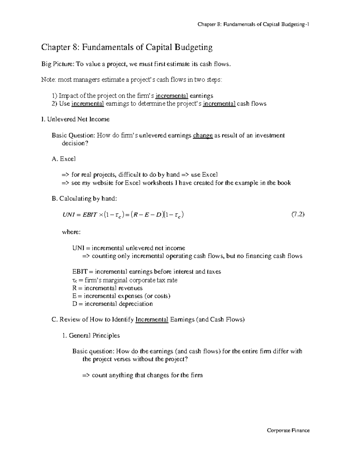 Ch08 5360 - Lecture Note Chapter 8 - Chapter 8: Fundamentals Of Capital ...