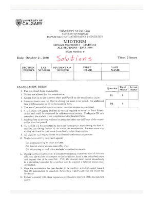 Old Midterm 2 (F2021) Written KEY - Exam version: 11 Part B: Multiple ...