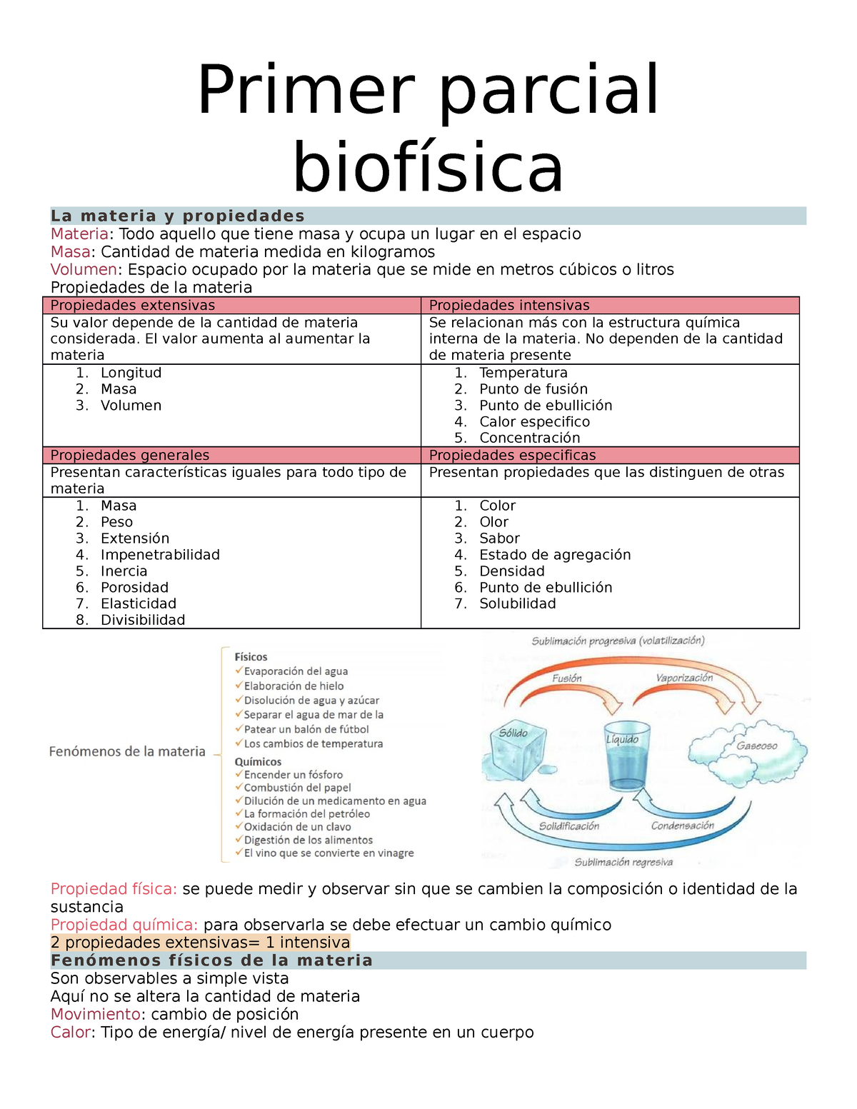 Biofisica - Primer Parcial Biofísica La Materia Y Propiedades Materia ...