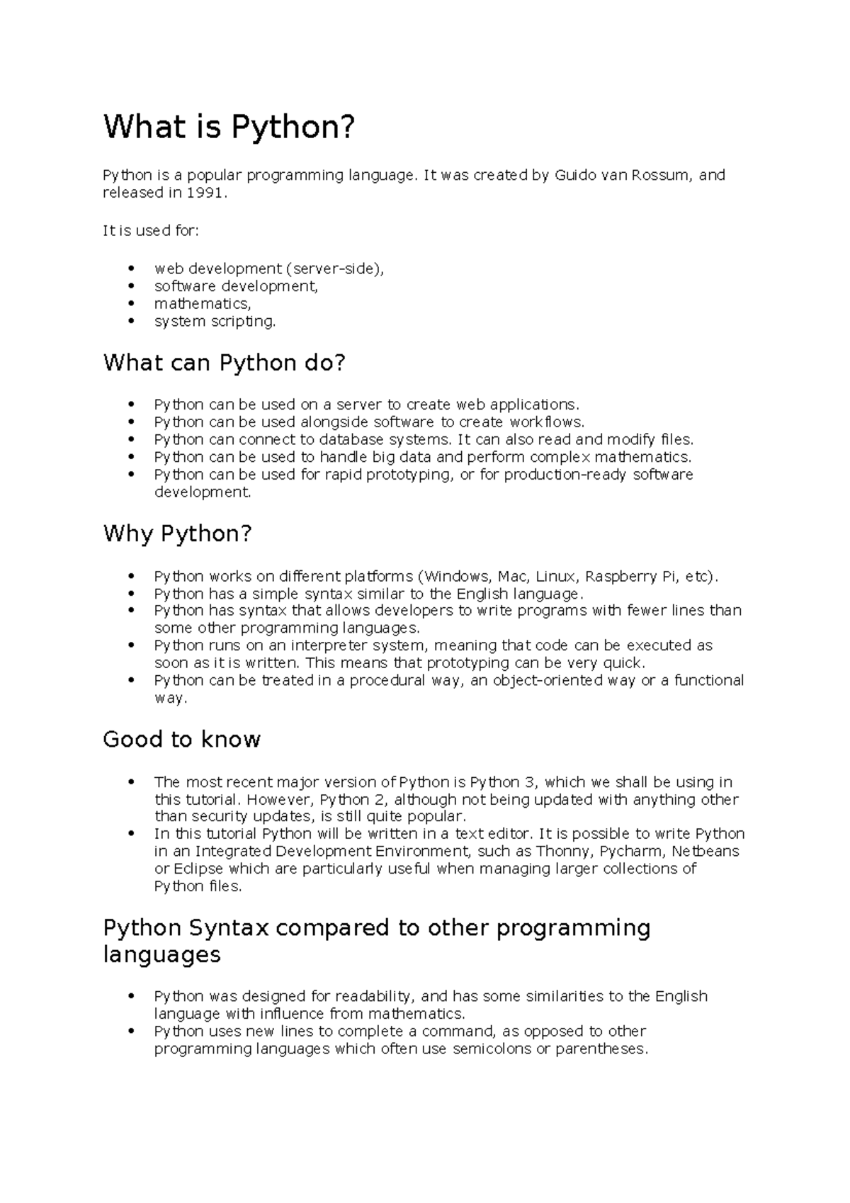 Unit -1 Python Basics - What is Python? Python is a popular programming ...