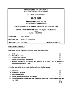 LEVD 2624 Main End of Year Examination 2018 - LDEL3714 - UFS UV - Studocu