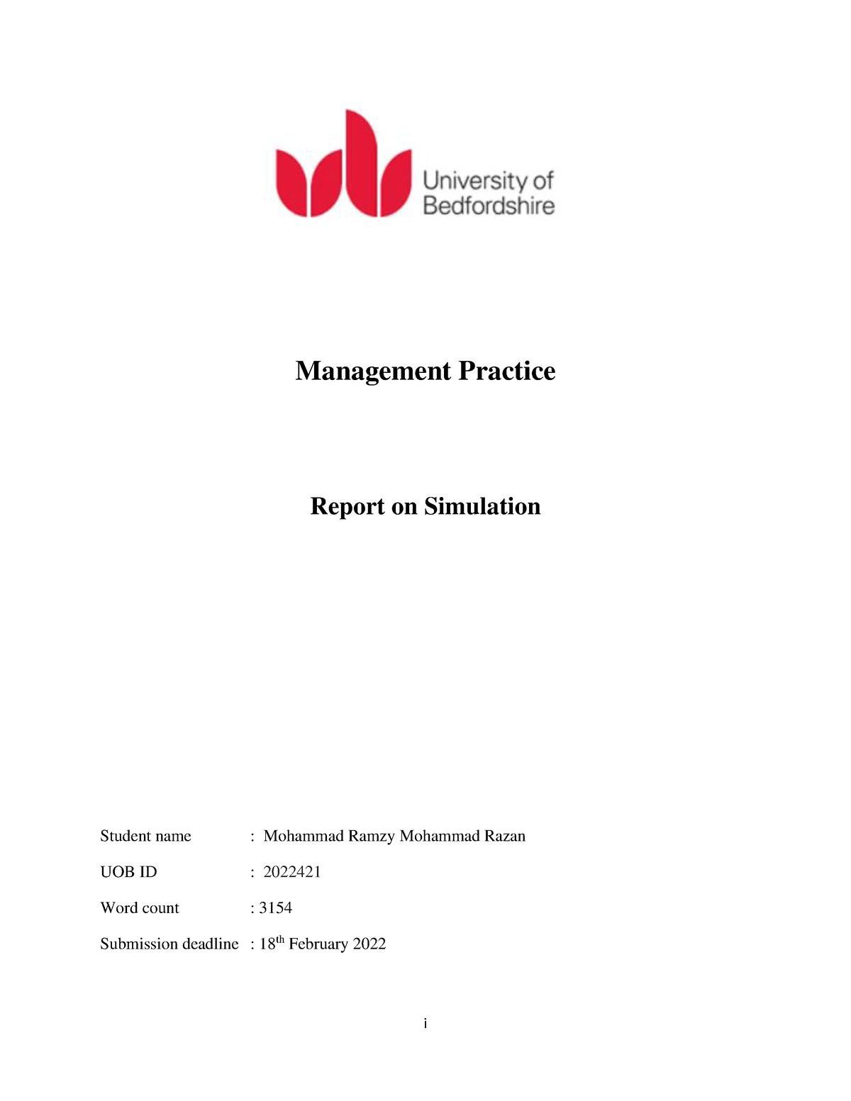 2022421 Ramzy Razan i Management Practice Report on Simulation