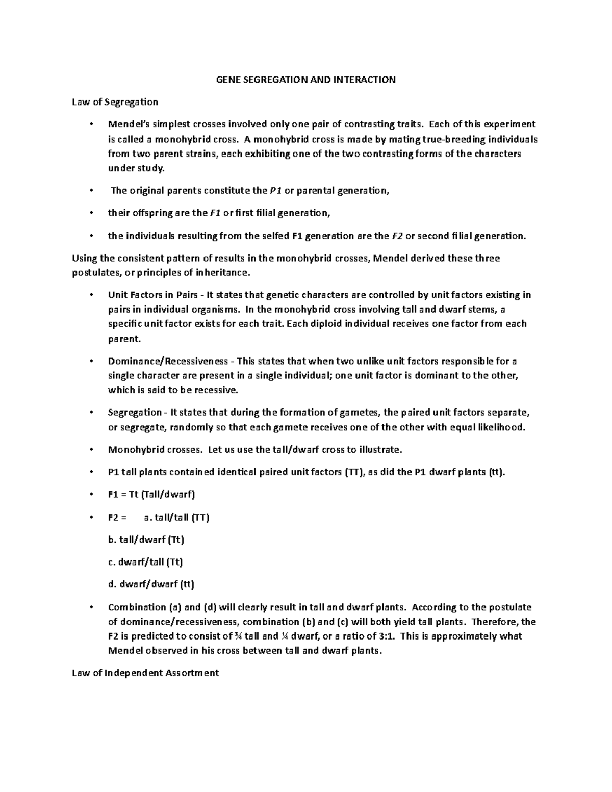 GENE Segregation AND Interaction - GENE SEGREGATION AND INTERACTION Law ...