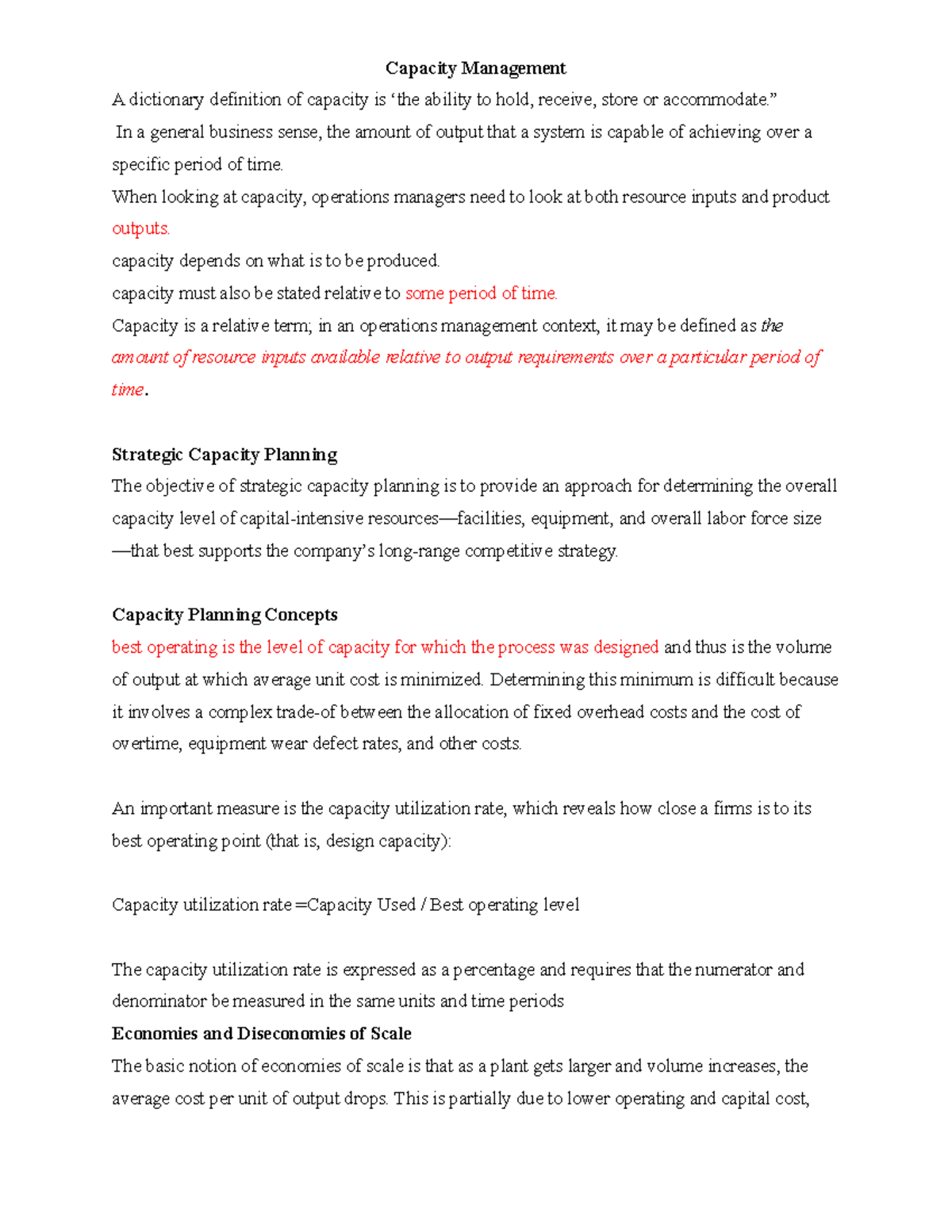 Capacity Management Lecture Note Capacity Management A Dictionary Definition Of Capacity Is The Studocu