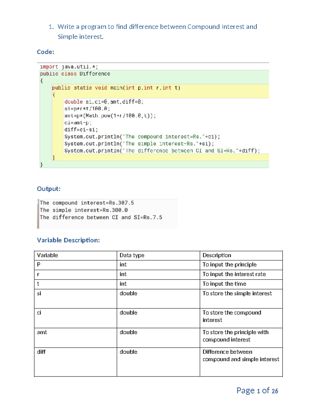 Bluej Programs Write A Program To Find Difference Between Compound Interest And Simple