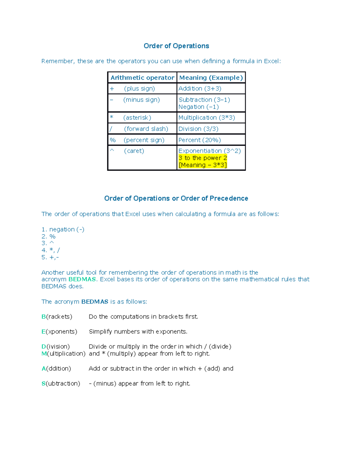 c order of operations assignment