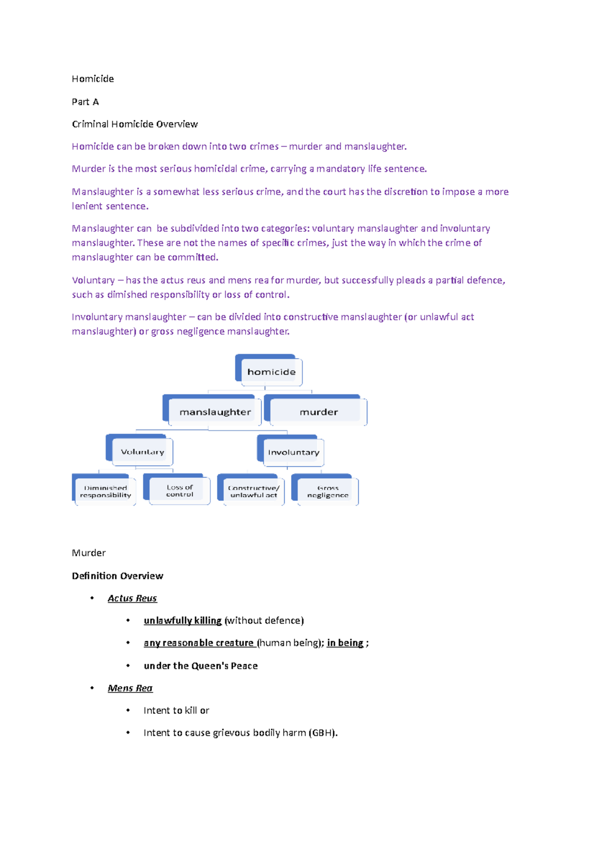 Homicide A - Homicide Part A Criminal Homicide Overview Homicide can be ...
