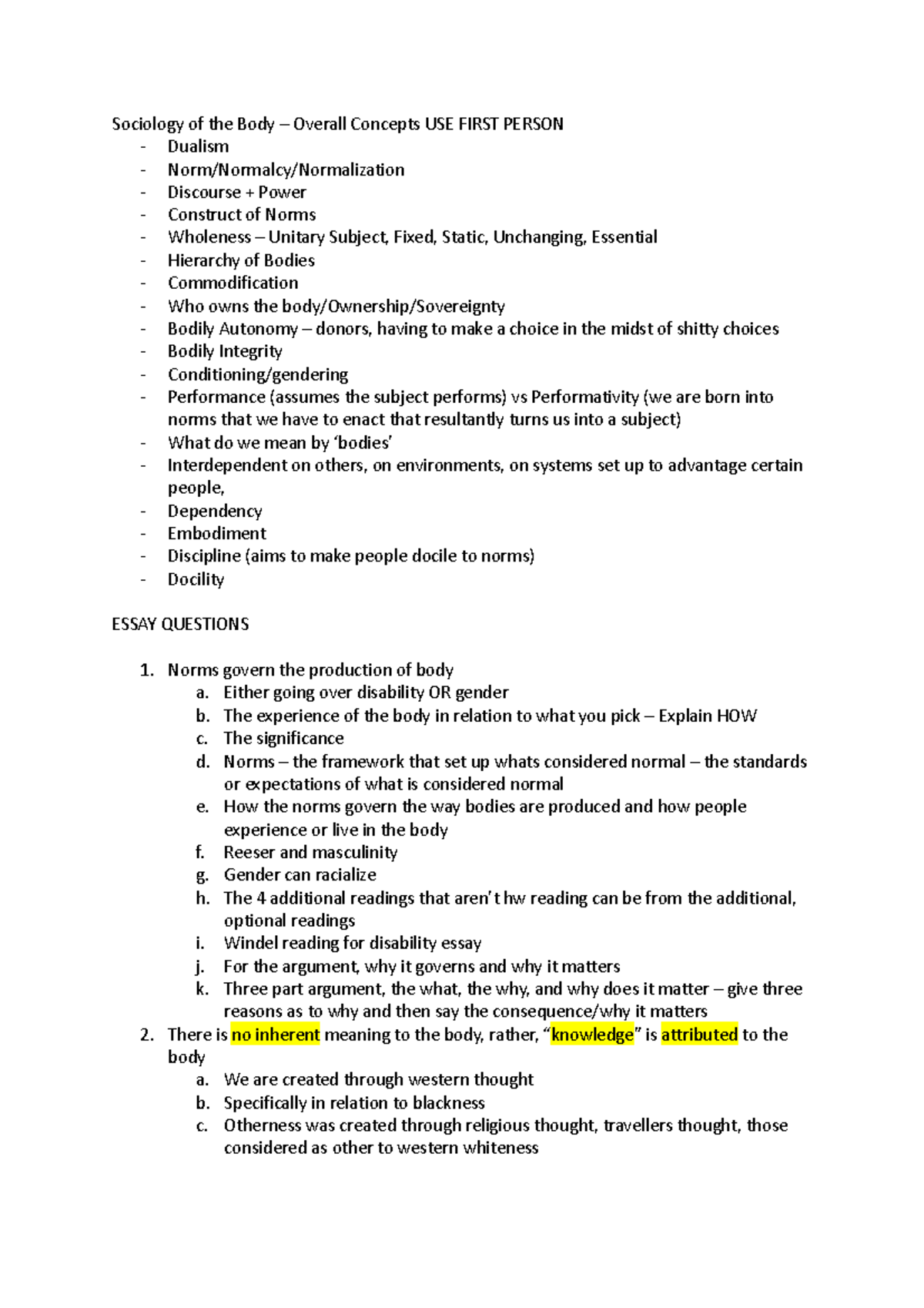 Sociology of the Body Essay Notes Sociology of the Body Overall