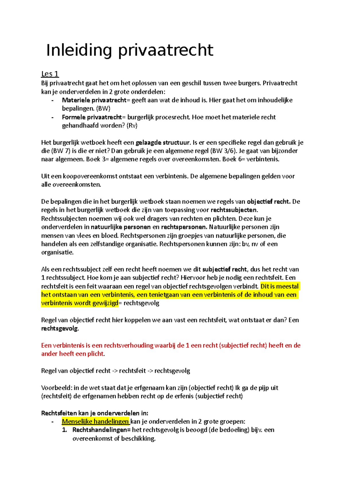 Inleiding Privaatrecht - Privaatrecht Kan Je Onderverdelen In 2 Grote ...