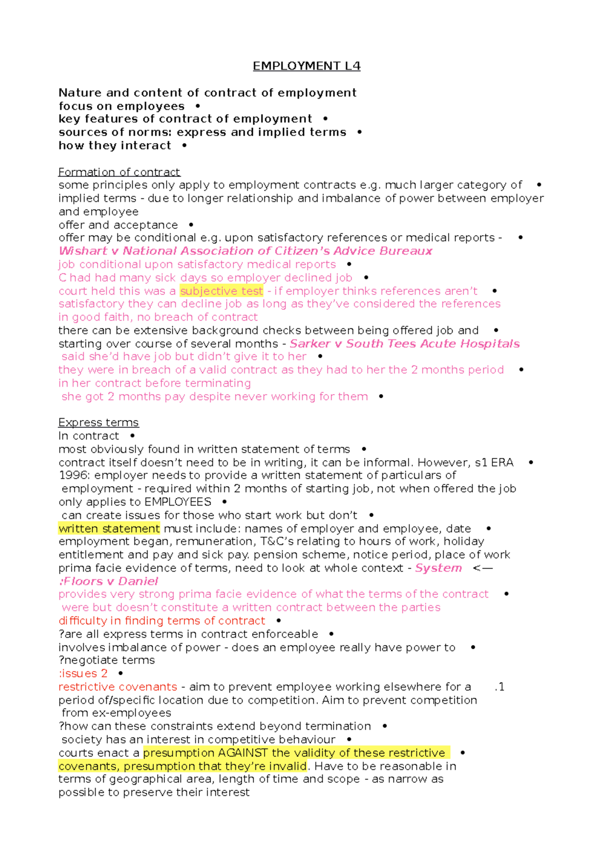Employment L4 - EMPLOYMENT L Nature and content of contract of ...