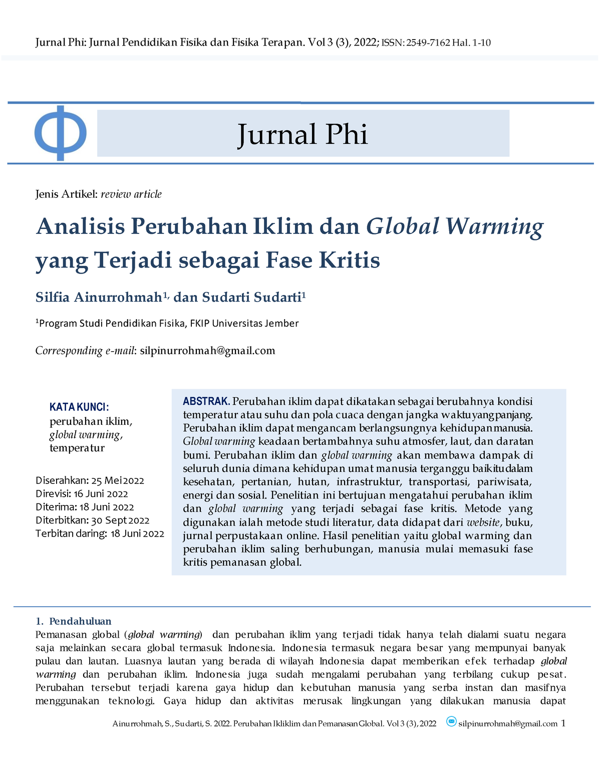 Analisis Perubahan Iklim Dan Global Warming Jenis Artikel Review Article Analisis Perubahan