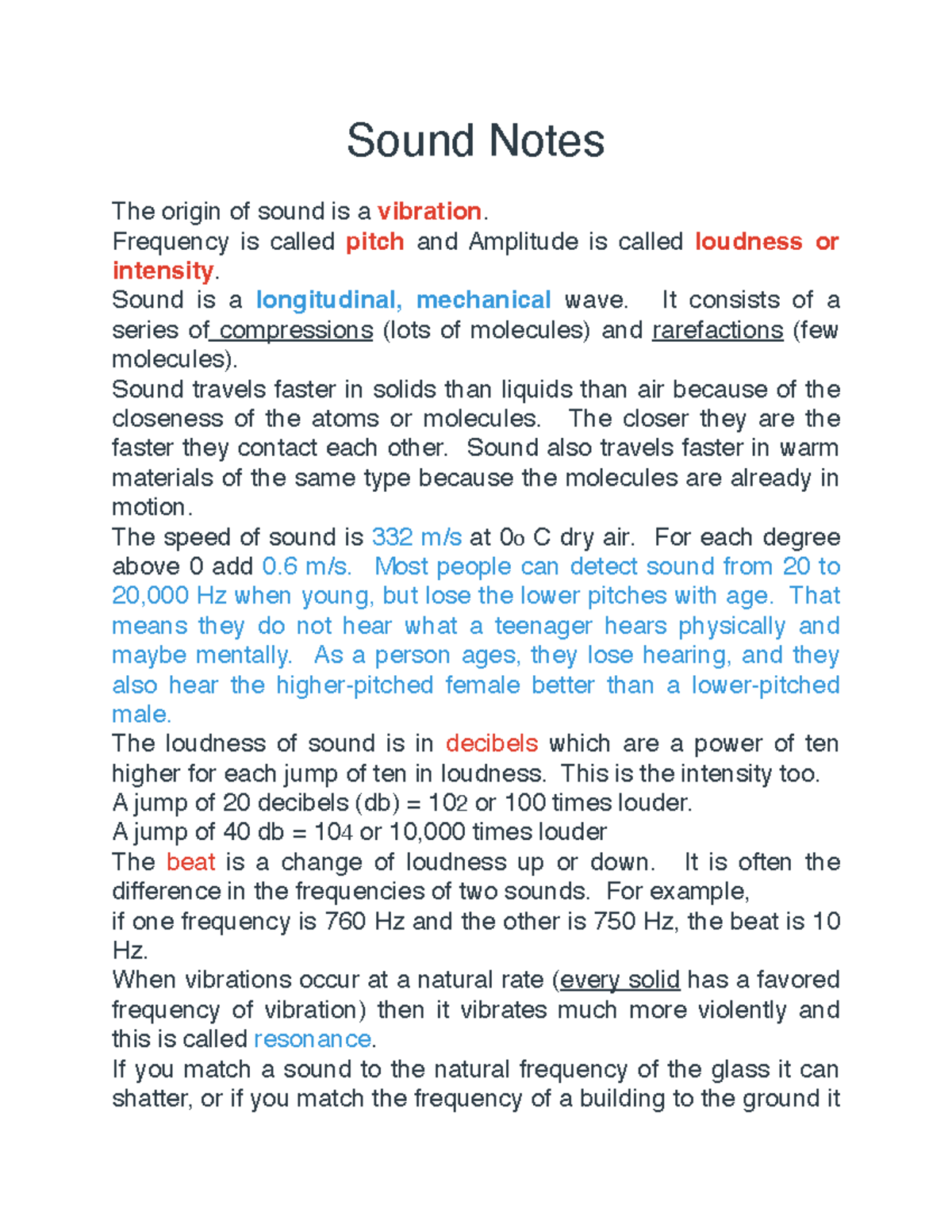 Sound Notes - Sound Notes The origin of sound is a vibration. Frequency ...