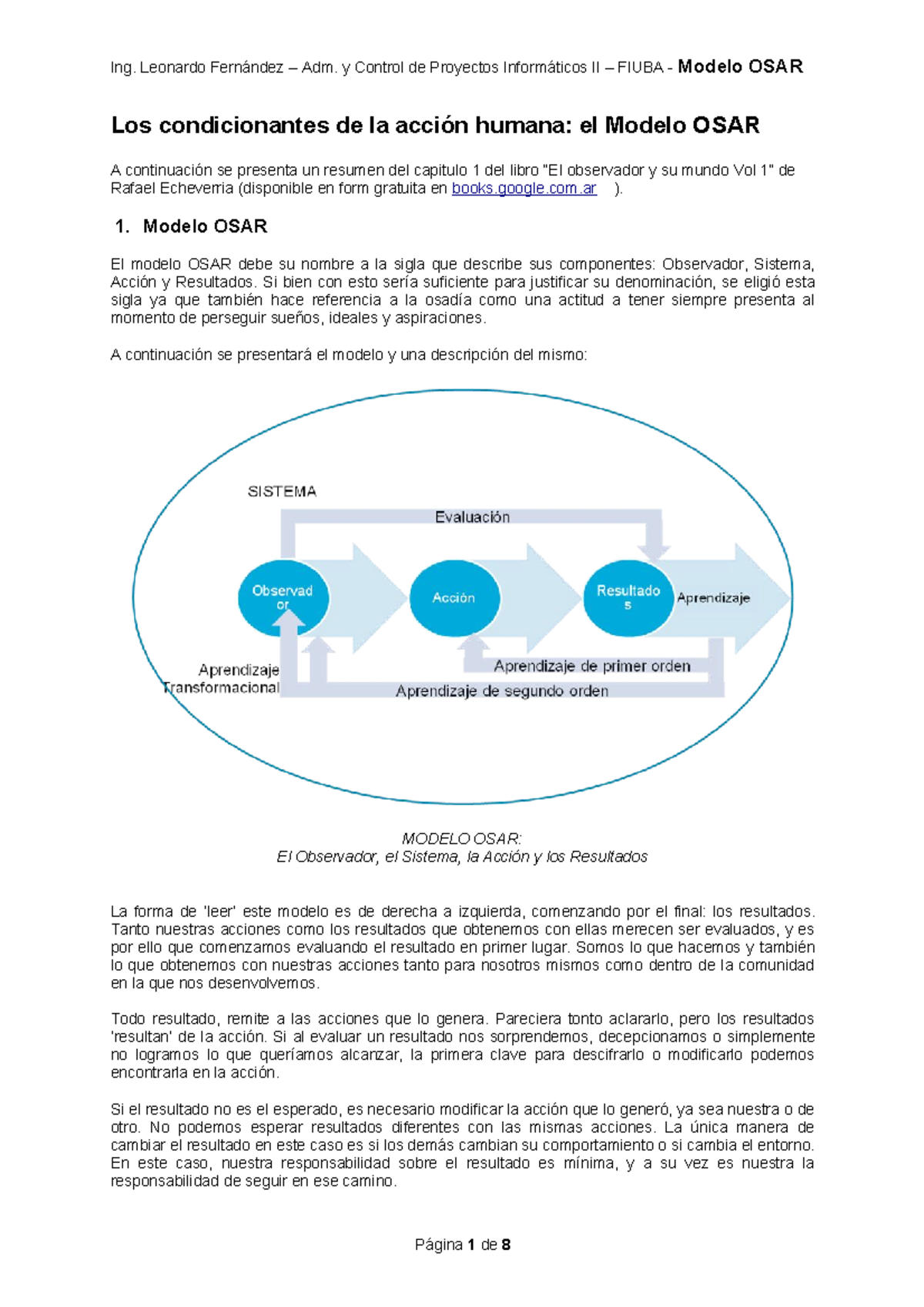 Modelo OSAR (Apunte) - ssssss - Los condicionantes de la acción humana ...
