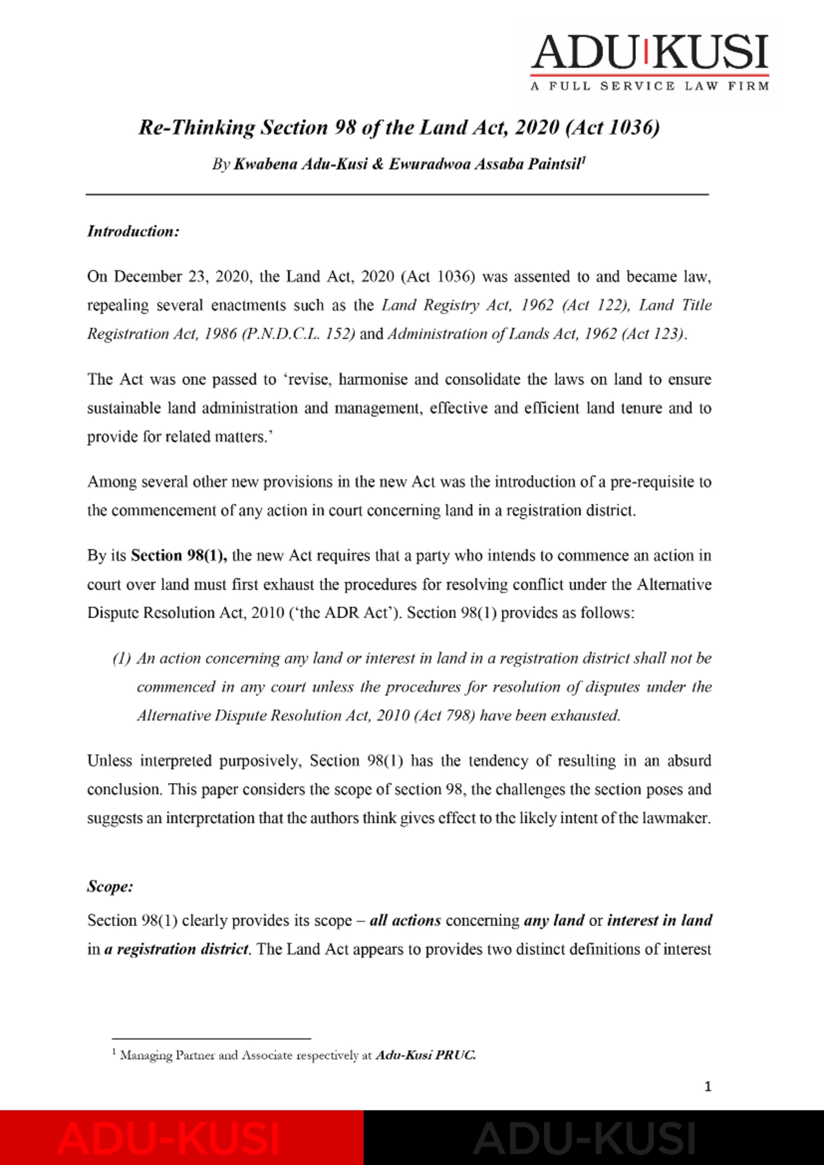 Adukusi-1-1 article on Section 98 of lands act - Immovable Property Law ...