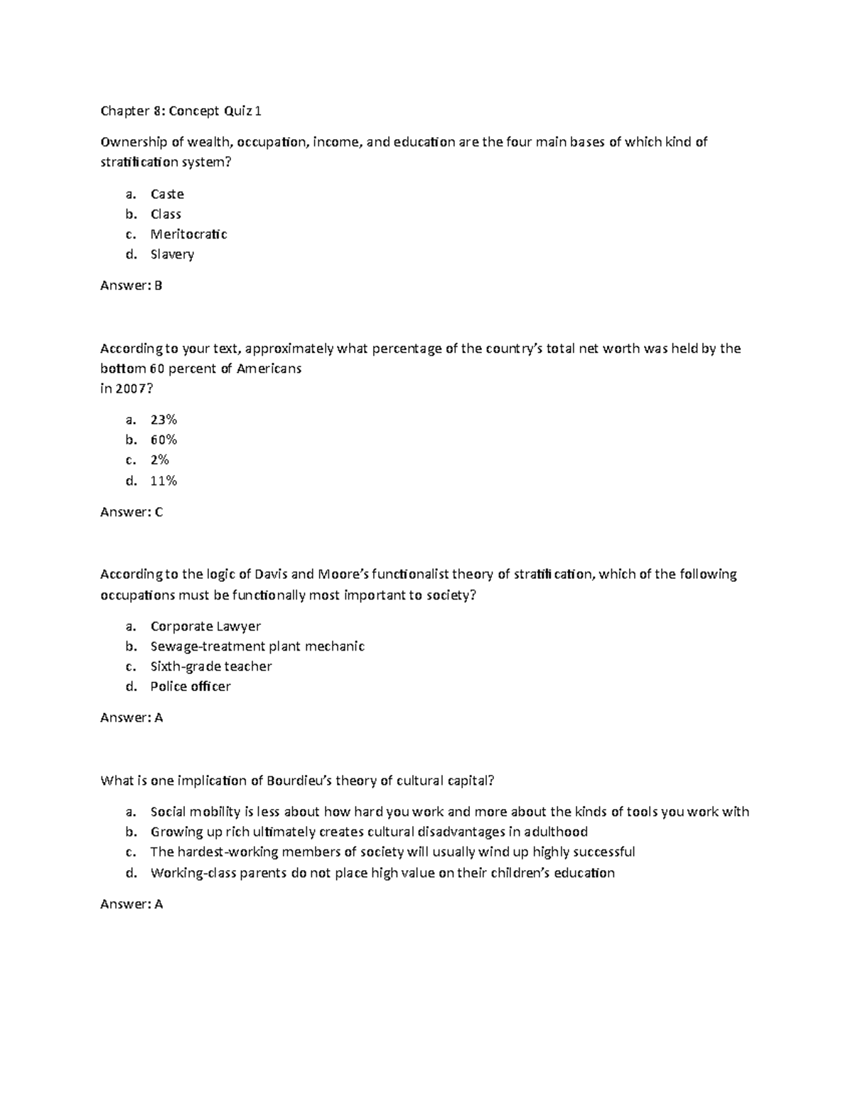 Chapter 8 Concept Quiz 1 - Chapter 8: Concept Quiz 1 Ownership of ...