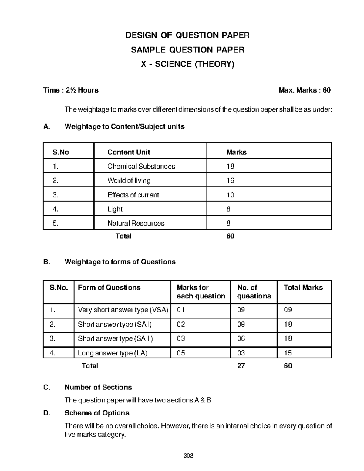 Sqp ms science x 2009 DESIGN OF QUESTION PAPER SAMPLE QUESTION PAPER