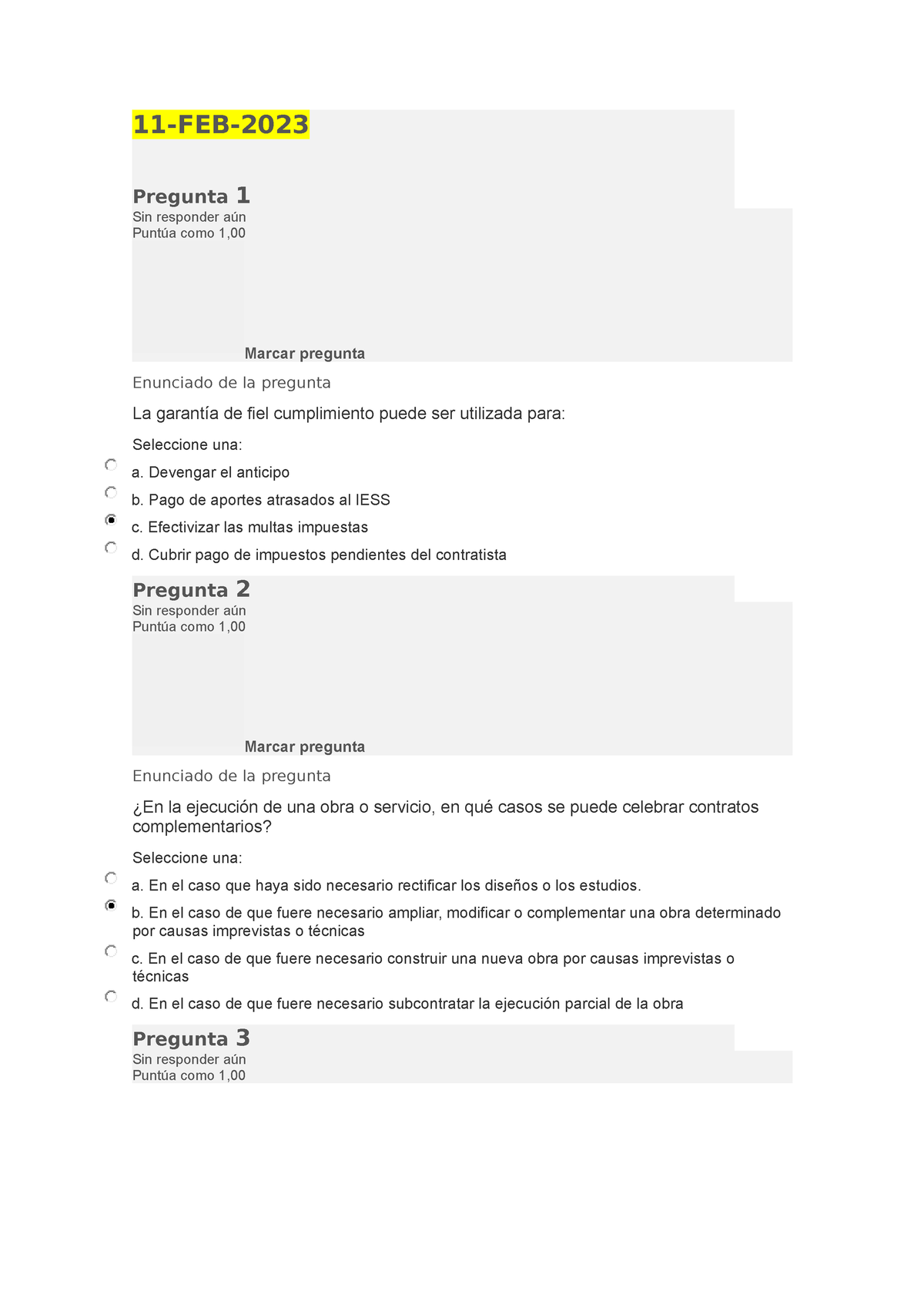 Examen DE Certificacion Sercop 11-FEB-2023 - 11-FEB- Pregunta 1 Sin ...