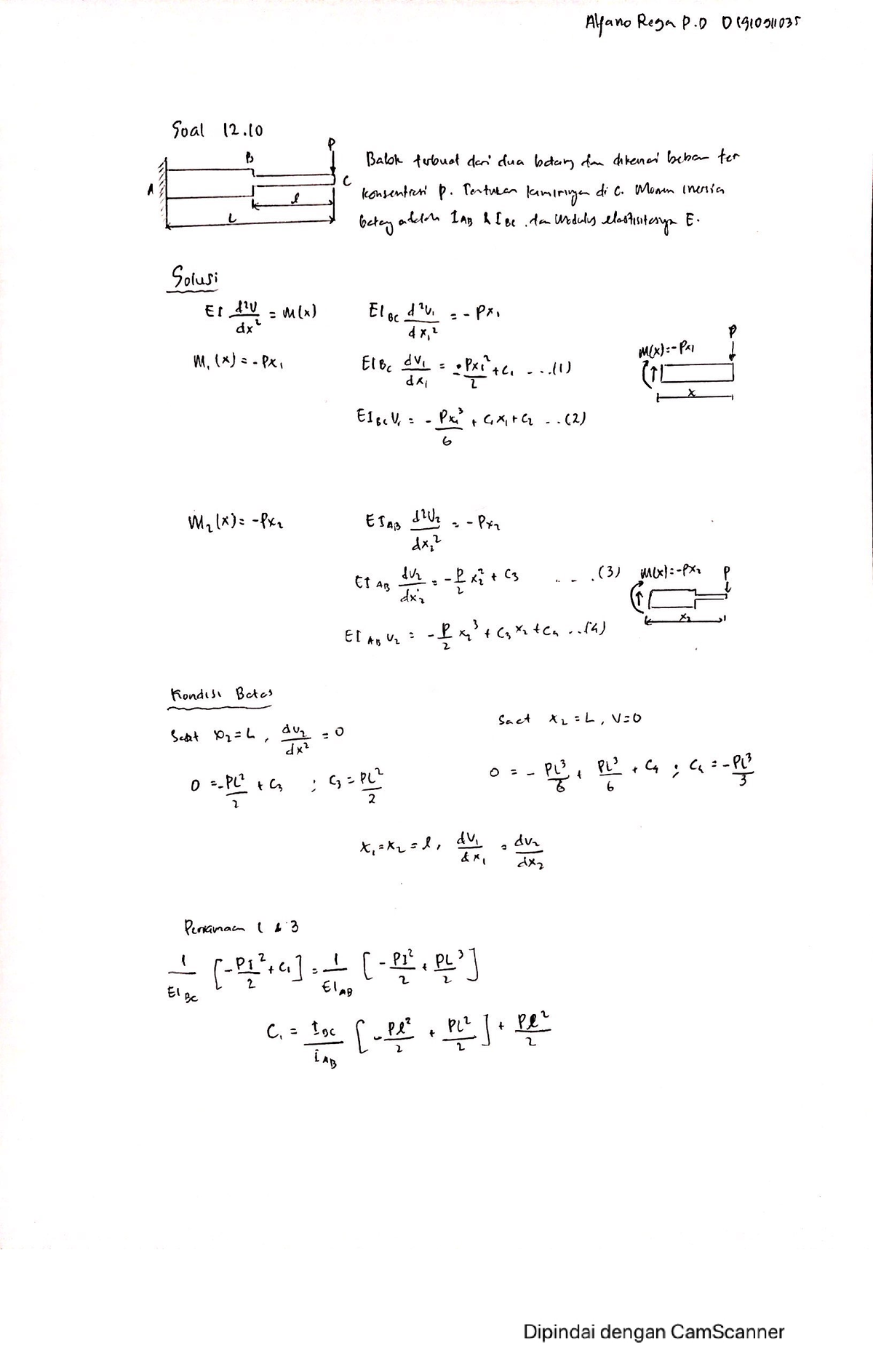 Exercise 12.10 MKM - Hibbeler, R.C. 2008. Mechanics of Materials edisi ...