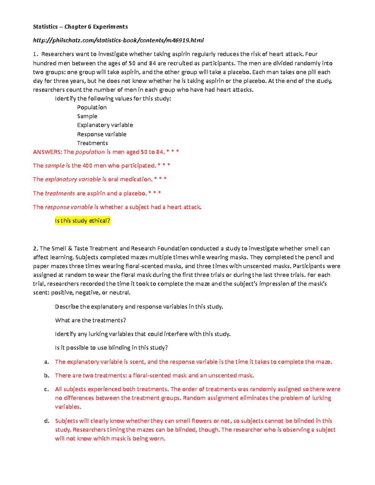 6 3 activity scenarios answers - Statistics – Chapter 6 Experiments ...