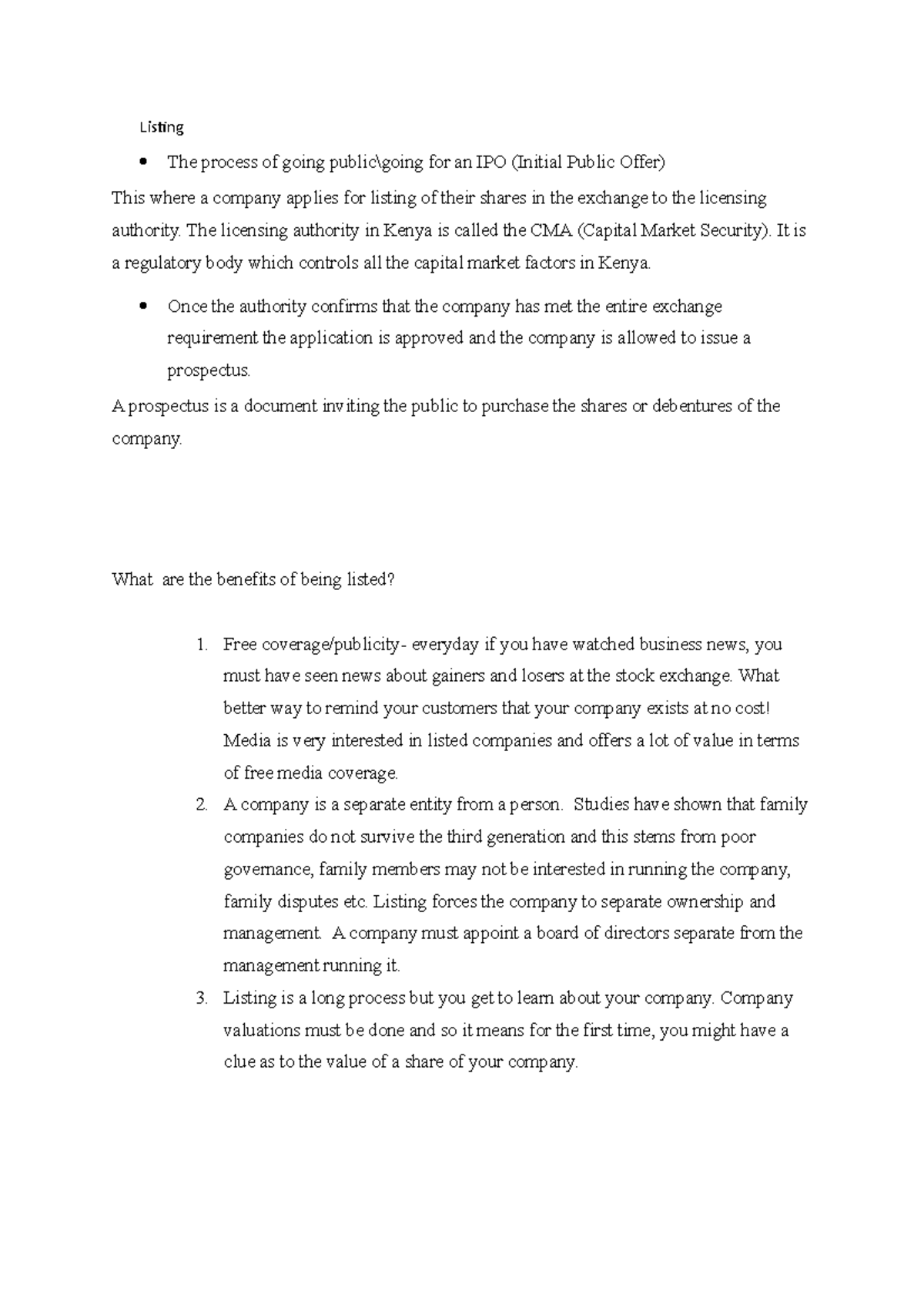 Document (11) - Revision tools - Listing The process of going public ...