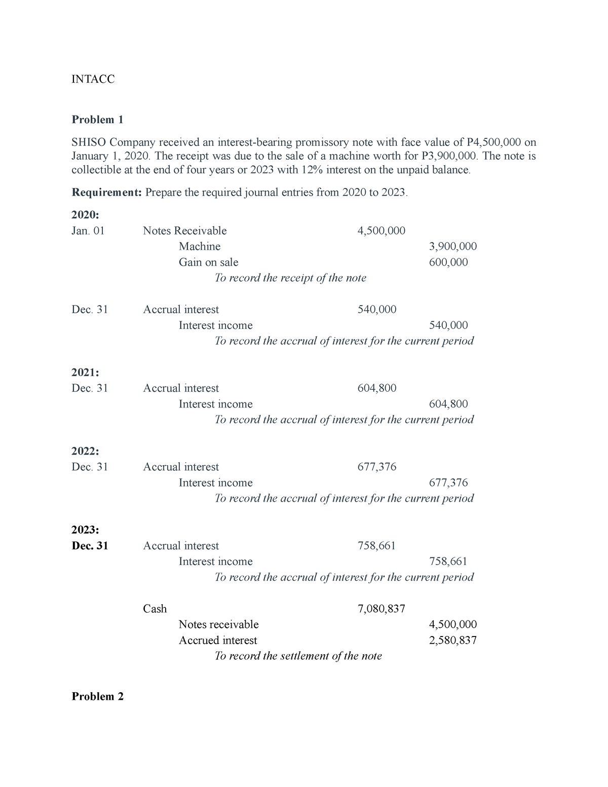 A03 - Activity On Intermediate Accounting - INTACC Problem 1 SHISO ...