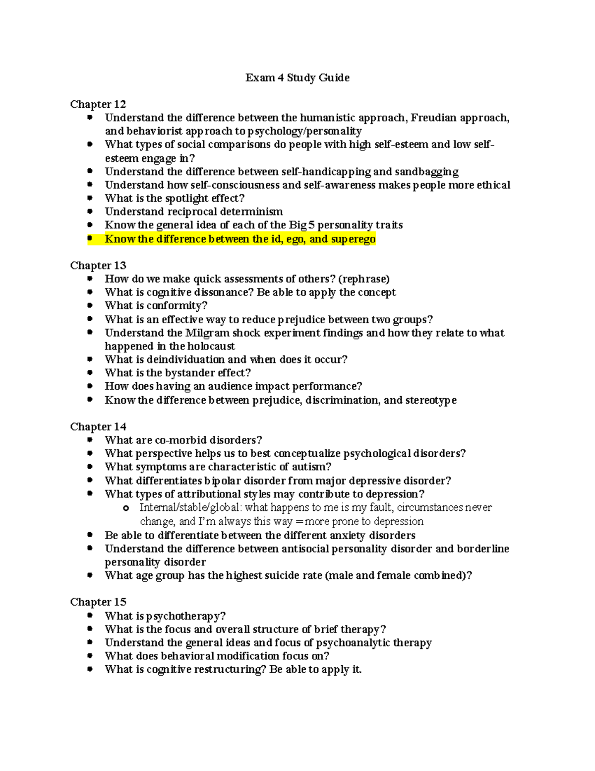 Psych Exam 4 Study Guide - Exam 4 Study Guide Chapter 12 Understand The ...