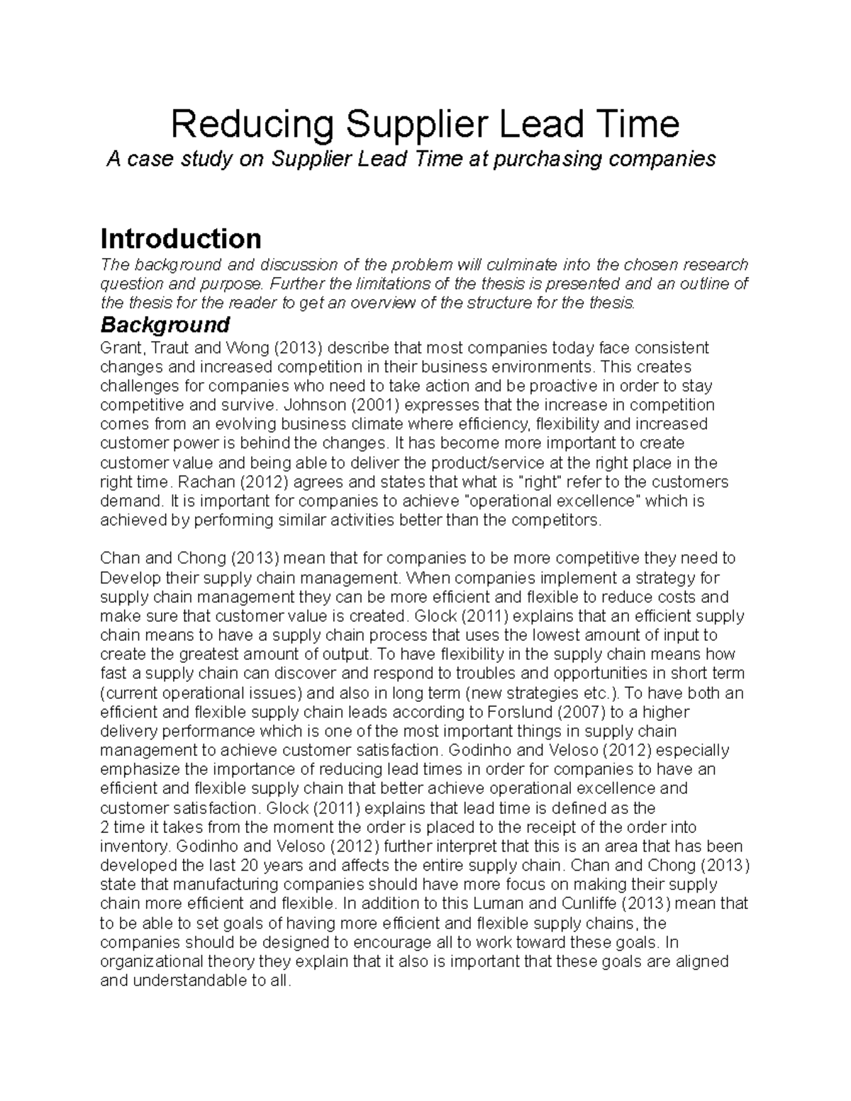 Theesis 1 Reducing Supplier Lead Time A case study on Supplier Lead