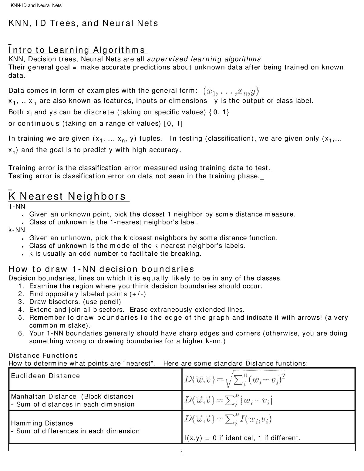 MIT Decision tree KNN - KNN, ID Trees, and Neural Nets Intro to ...