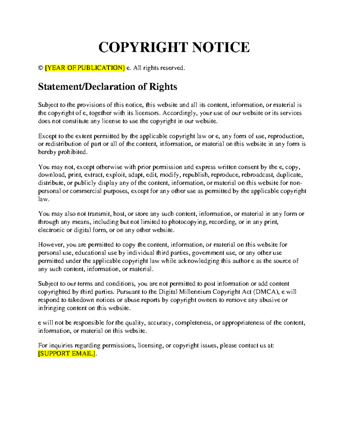 Copyright Notice - this is my note - COPYRIGHT NOTICE © [YEAR OF ...