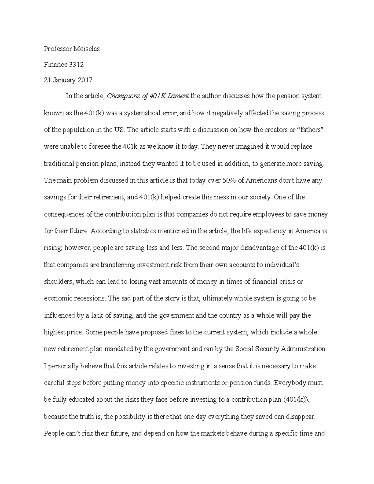 Champions of 401k Ali - Summary for the article - Professor Meiselas ...