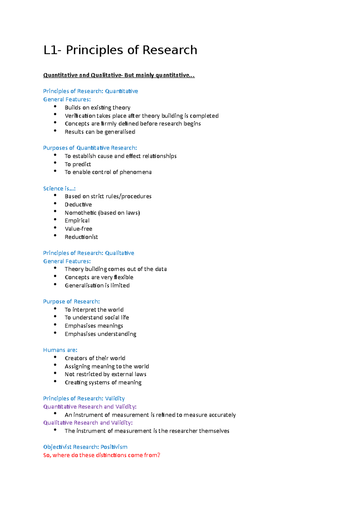Methods Notes - L1- Principles of Research Quantitative and Qualitative ...