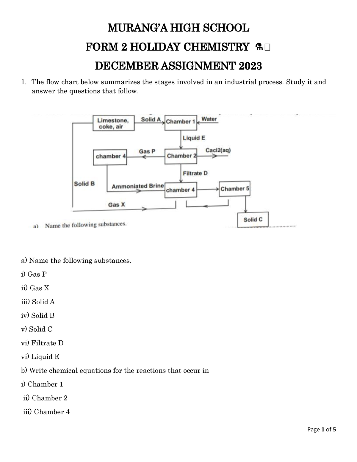 chemistry holiday assignment