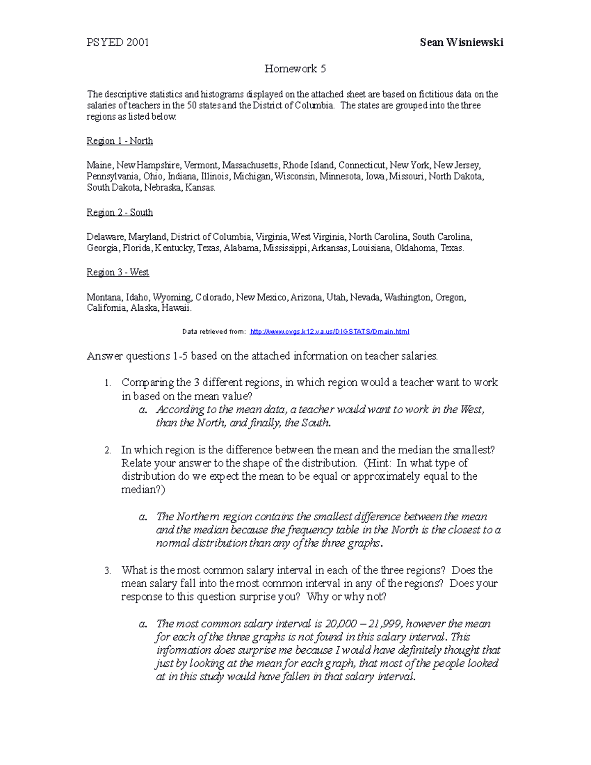 Homework 5 - Descriptive Statistics and Histograms - PSYED 2001 Sean ...